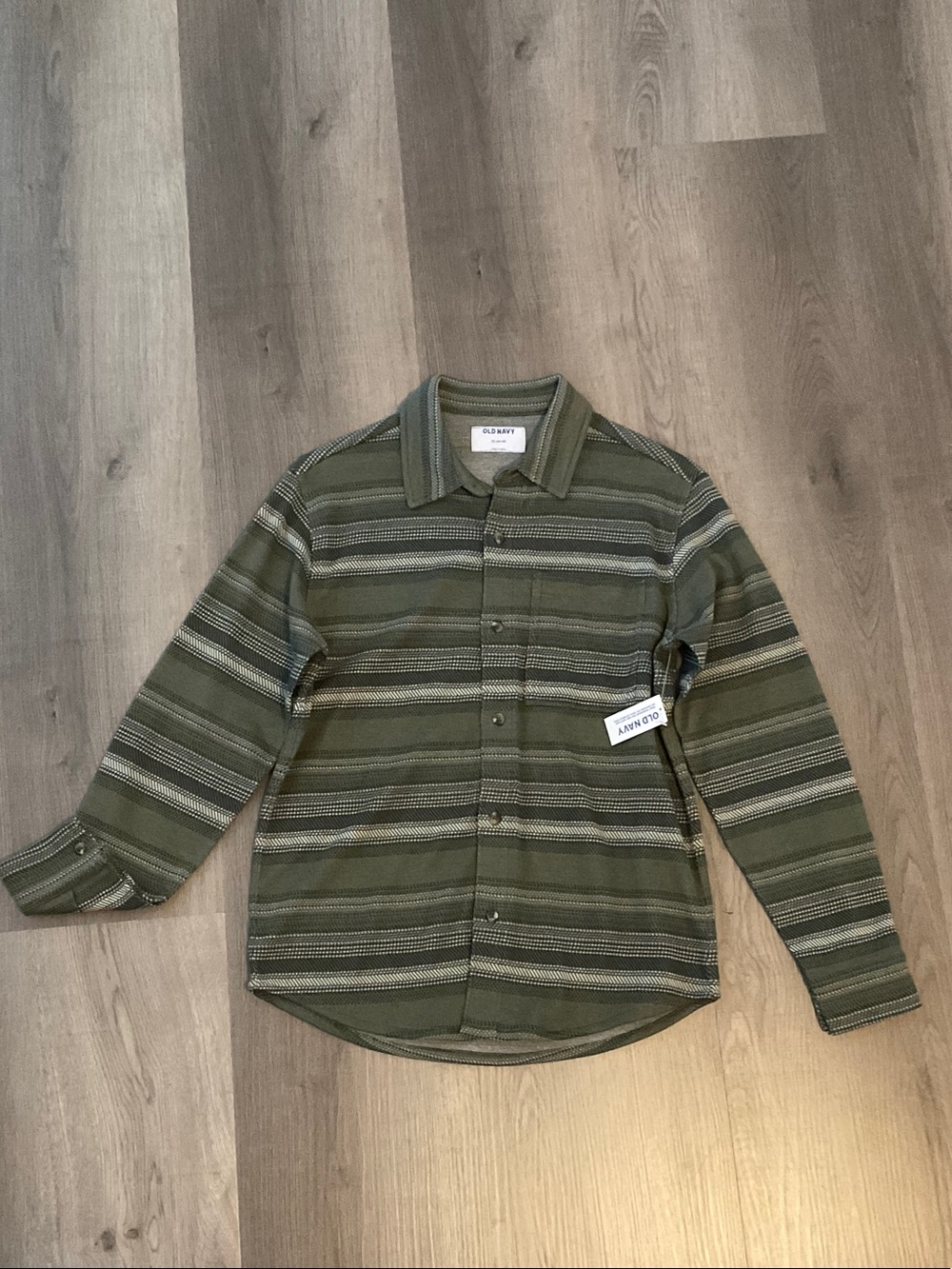 Old Navy Olive Green Striped Button-Down Shirt